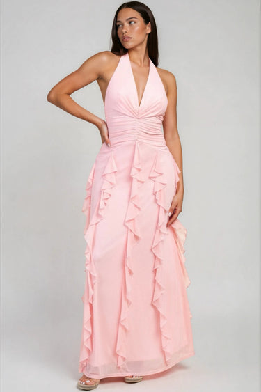 Brunch dates with the girls Halter Ruffle Maxi Dress