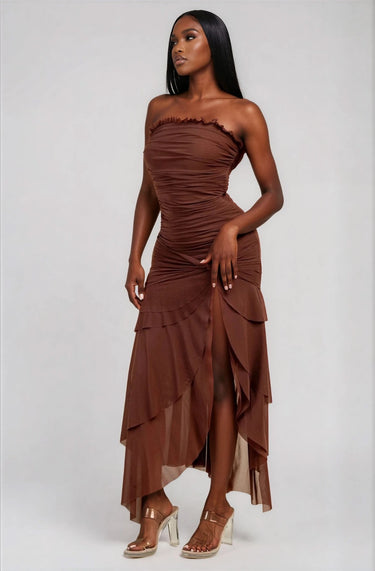 All I See Is You Strapless Ruched Twist Midi Dress