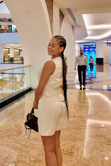 Best Meeting Sleeveless Blazer Vest and High-Waist Shorts Two-Piece Set