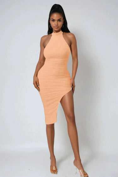 Miss Me More Mock Neck Mesh Midi Dress