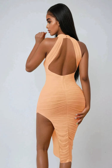 Miss Me More Mock Neck Mesh Midi Dress