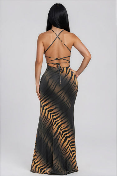 Stare At You Deep V-neck Leopard Print Halter Dress