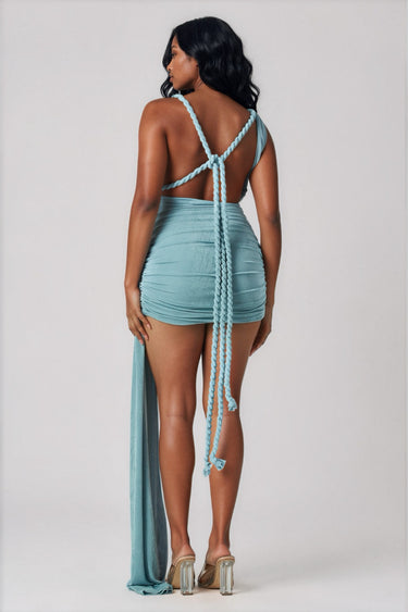 Because Of You Rope Back Ruched Mini Dress