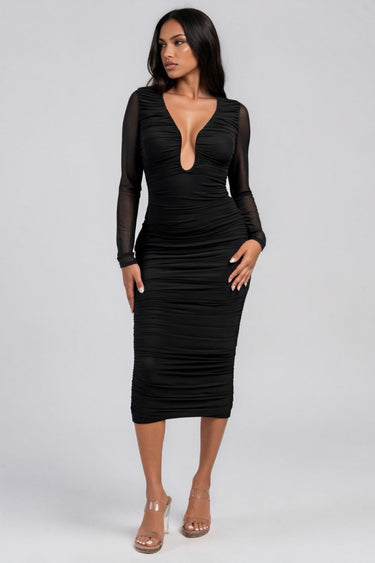 Nights Like This Long Sleeve Mesh Midi Dress