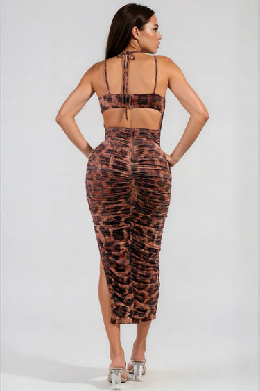 Leopard Mesh Print With Gold Lurex Maxi Dress