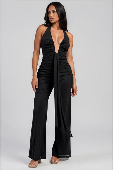 Called It Love Halter Neck Wire With Sash Jumpsuit