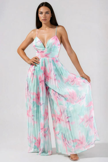 Love Again Floral Chiffon Winkled Palazzo Jumpsuit