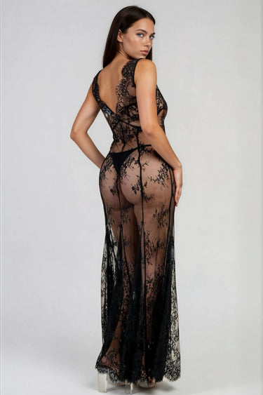 Floral Mesh Lace Maxi Dress