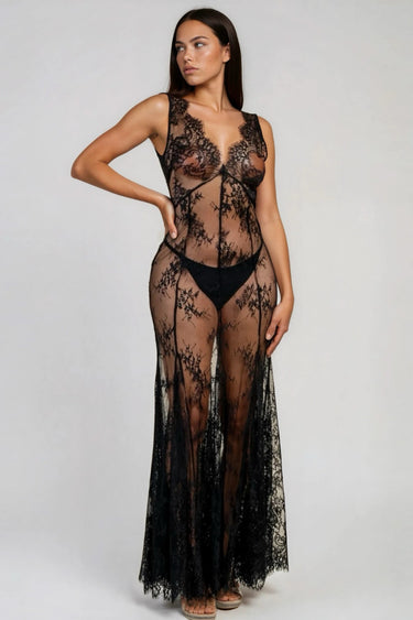 Floral Mesh Lace Maxi Dress