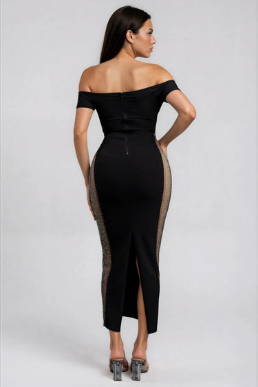 My Best Behavior Diamond Off Shoulder Maxi Dress