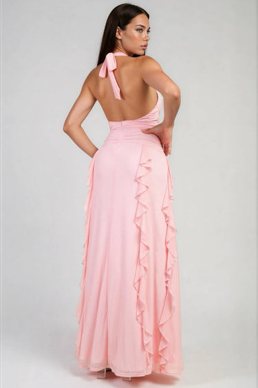 Brunch dates with the girls Halter Ruffle Maxi Dress
