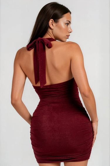 Audacity Halter Cowl Ruching Mini Bodycon
