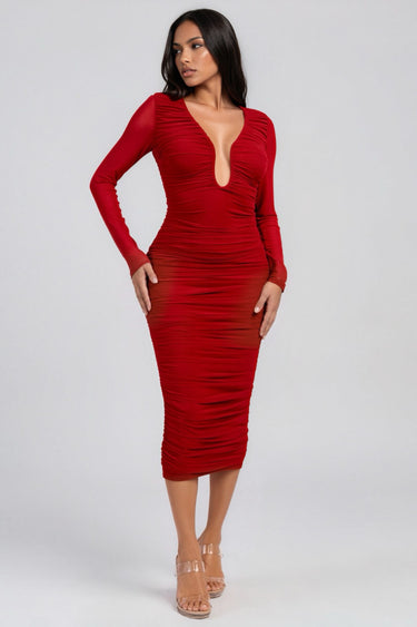 Nights Like This Long Sleeve Mesh Midi Dress