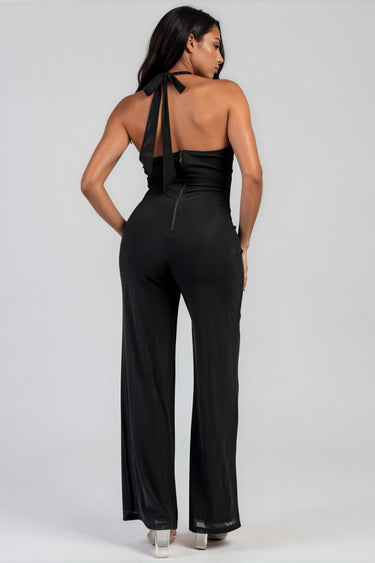Called It Love Halter Neck Wire With Sash Jumpsuit