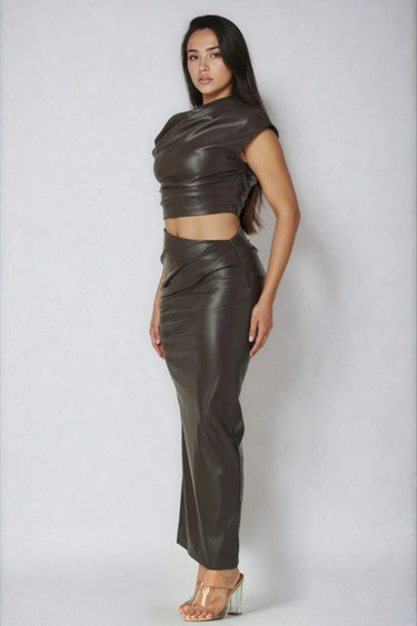 All Night Long Top and Maxi Skirt PU Two-Piece Set