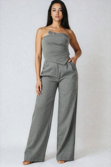 Best of Me Pinstripe Top and Wide Leg Pants Two-Piece Set