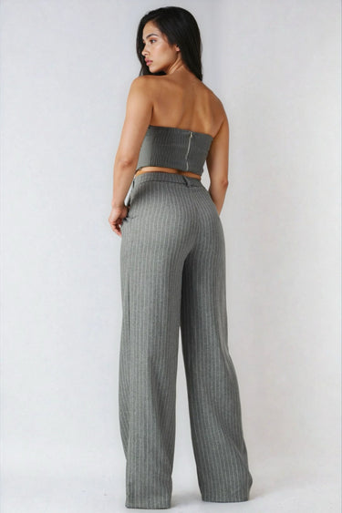 Best of Me Pinstripe Top and Wide Leg Pants Two-Piece Set