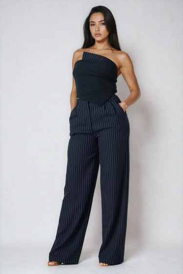 Best of Me Pinstripe Top and Wide Leg Pants Two-Piece Set