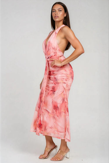 Brunch Dates Metallic Mesh Print Maxi Dress With Front Sash