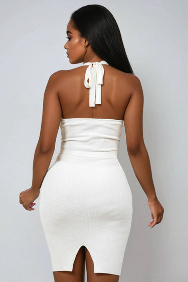 style and slay white bodycon midi dress Sweepstakes Ribbed Knit Side Split Midi Dress White