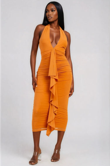 Confident Mesh Front Sash Midi Dress
