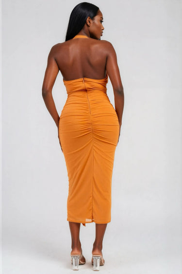 Confident Mesh Front Sash Midi Dress