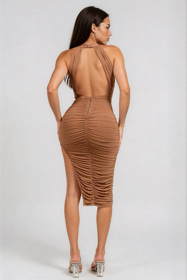Bittersweet Mock Neck Mesh Midi Dress