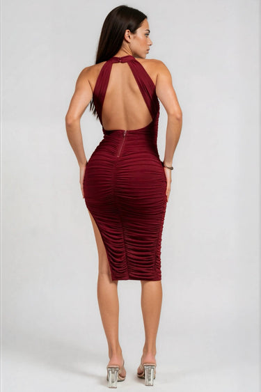 Bittersweet Mock Neck Mesh Midi Dress