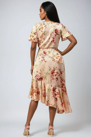 Floral Charme Satin Midi Dress