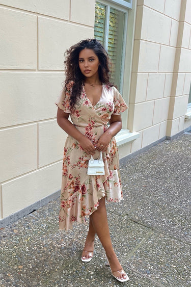 Floral Charme Satin Midi Dress