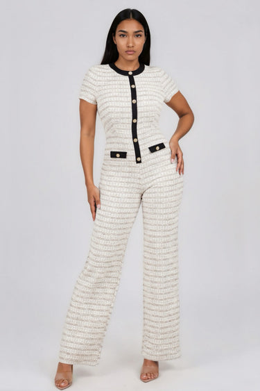 Give Me A Hug Short Sleeve Tweed Jumpsuit