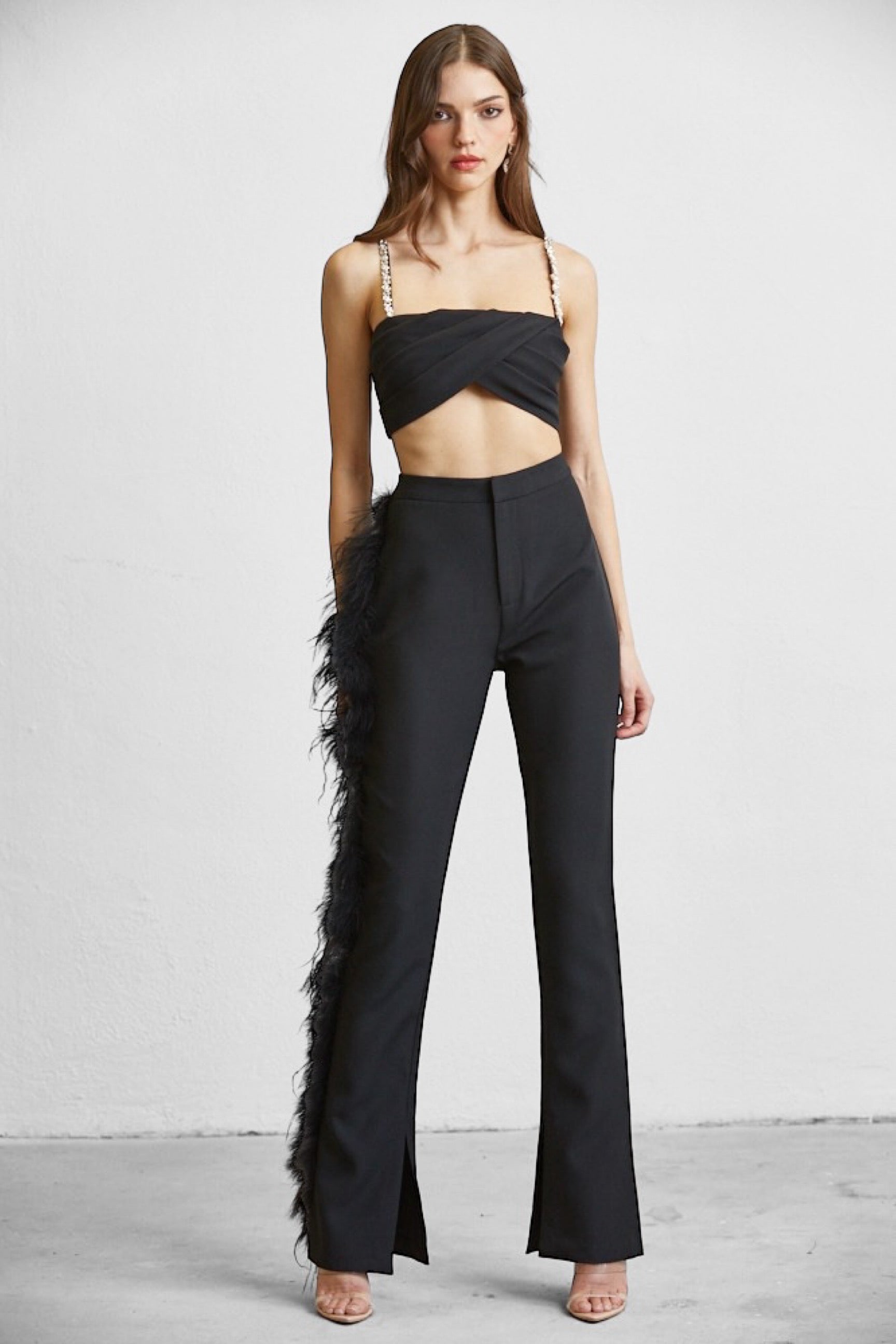 Date night top and feather pants