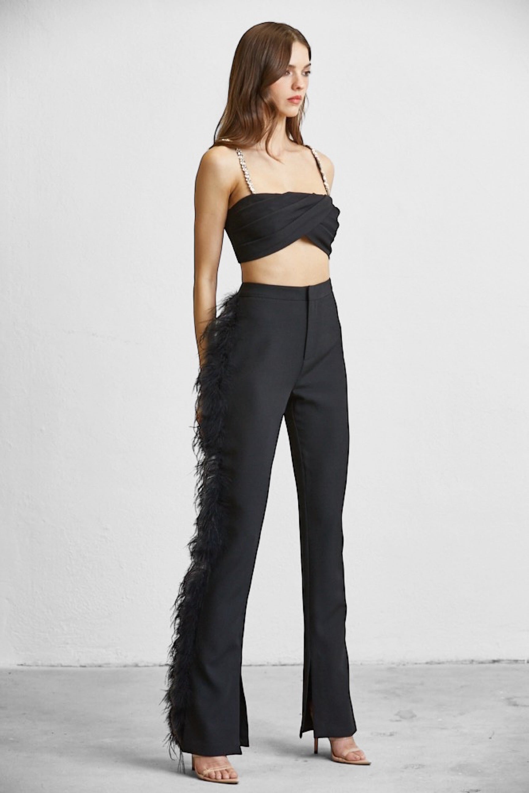 Date night top and feather pants