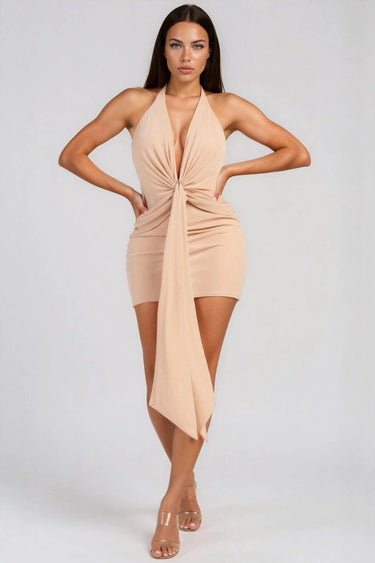 Love In The Air Deep Plunged Draping Mini Dress