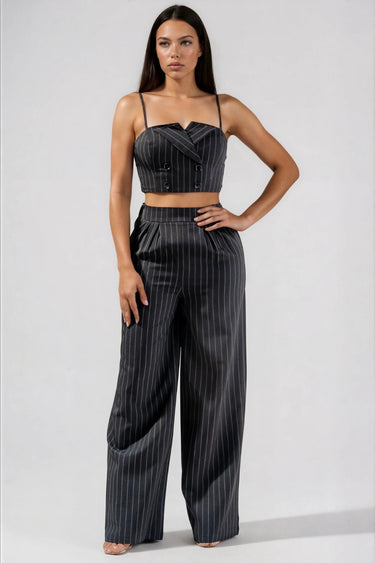 Luxe Business Meeting Stripe Woven Top and Pants Two-Piece Set