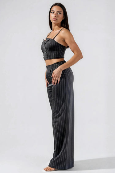 Luxe Business Meeting Stripe Woven Top and Pants Two-Piece Set