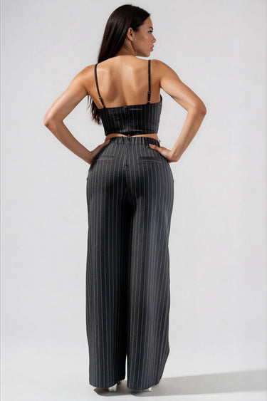 Luxe Business Meeting Stripe Woven Top and Pants Two-Piece Set