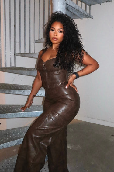 Make An Entrance Tie-Dye Leather Bustier and Cargo Pants Two-Piece Set