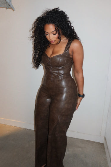 Make An Entrance Tie-Dye Leather Bustier and Cargo Pants Two-Piece Set