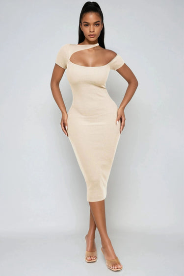 Must Be Nice Asymmetrical One Shoulder Short Sleeve Midi Dress