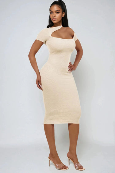 Must Be Nice Asymmetrical One Shoulder Short Sleeve Midi Dress