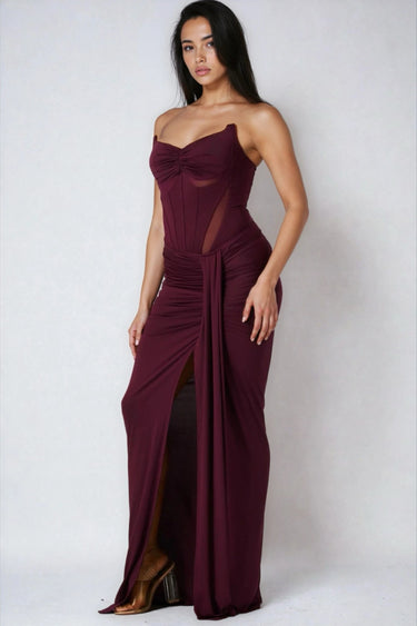 Unforgettable Strapless Mesh Corset and Maxi Skirt Two-Piece Set