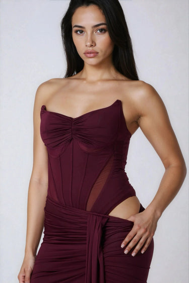 Unforgettable Strapless Mesh Corset and Maxi Skirt Two-Piece Set