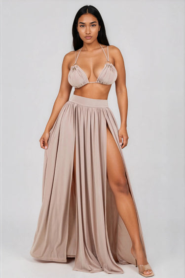 Vacation Mood Halter Top and Skirt Two-Piece Set