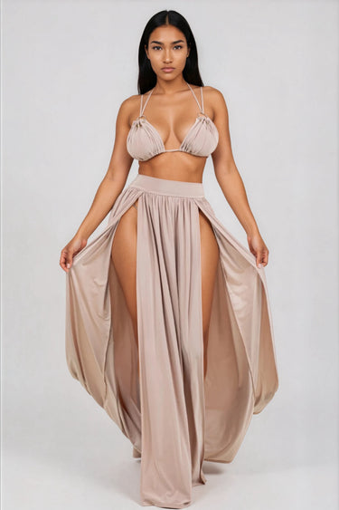 Vacation Mood Halter Top and Skirt Two-Piece Set